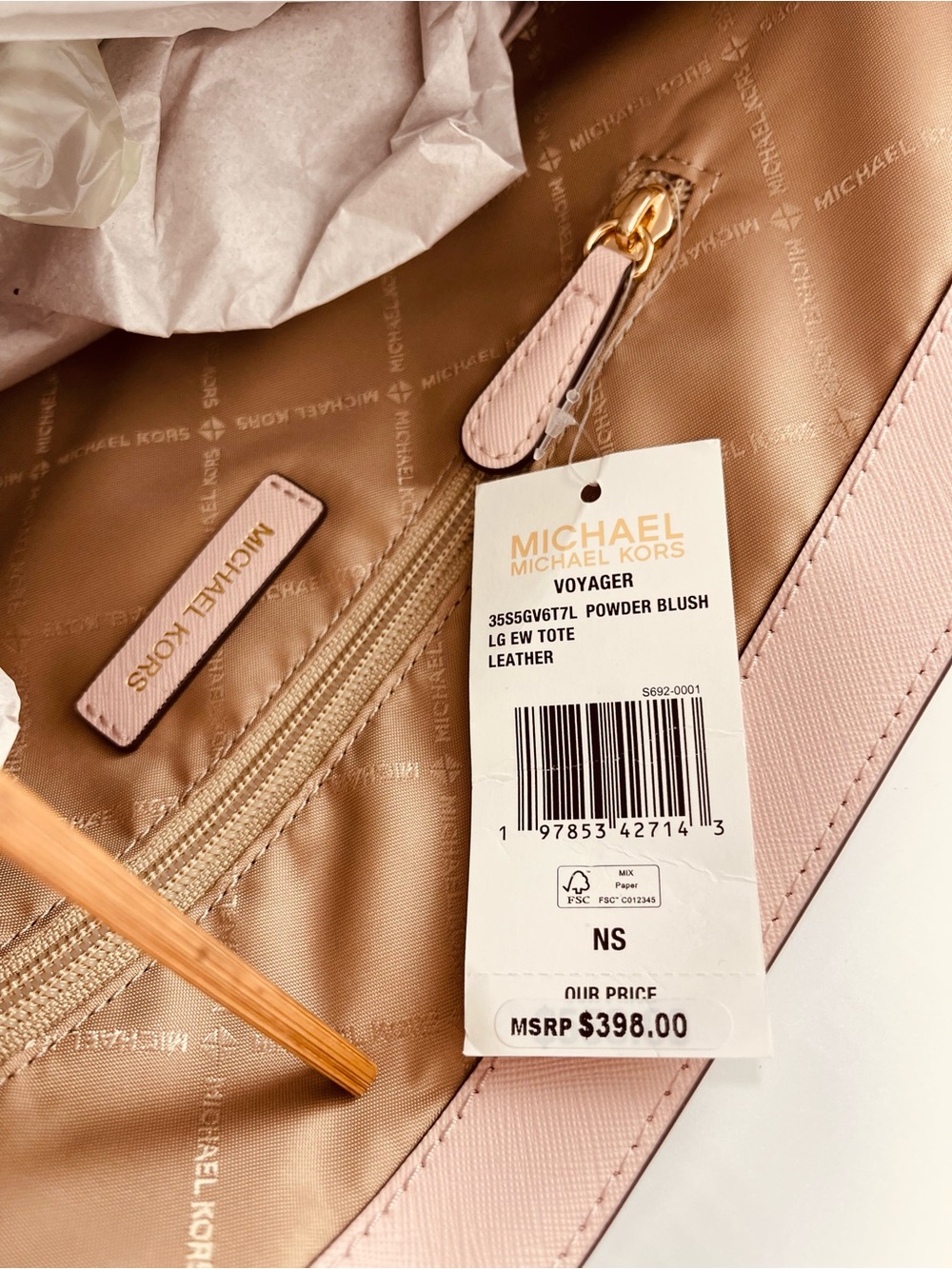 NWT Michael Kors Voyager Lg Saffiano Leather Shoulder EW Tote 
Powder Blush - Picture 13 of 16